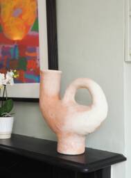 Clearance Sale Moroccan Unglazed Tamegroute Abstract Sculpture, Ecru & Terracotta, Unique Handmade Ceramic Craftsmanship