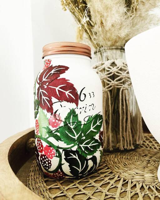 Berry Design Mason Jar - Handmade, Decorated, Gift, Personalised, Raspberry, Blackberry, Home Decor, Vase, Storage - image 1