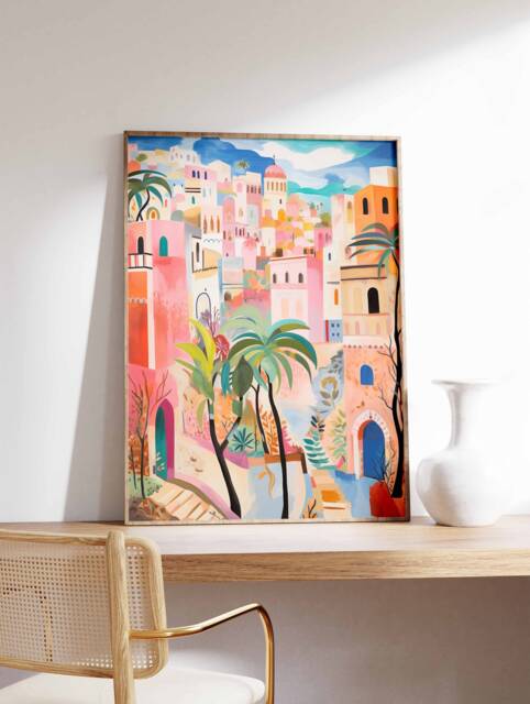 Algeria Travel Print, Algerian Floral Poster, Islamic Wall Art, Folk Art Middle Eastern Decor, Print - image 1