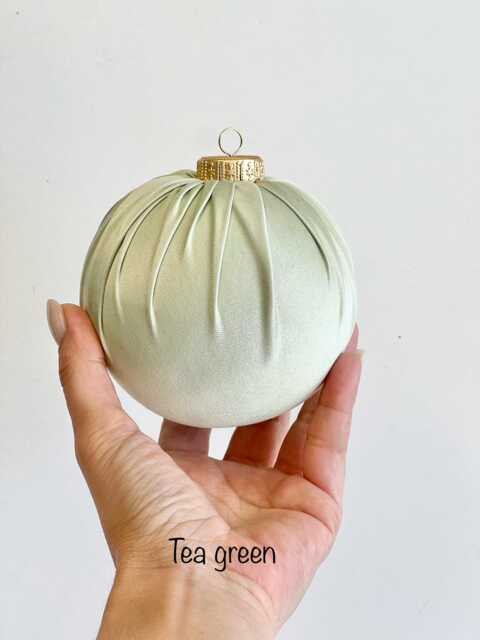 Handmade Tea Green Satin Christmas Ornament Holiday Ball Decoration - image 1