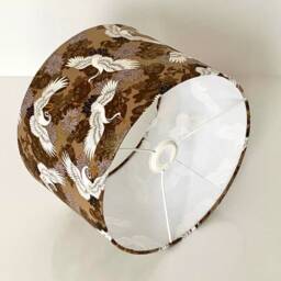 New Hq Beige Brown & Navy Blue Crane Bird Japanese Print Lamp Shade Pendant Drum - thumbnail 4