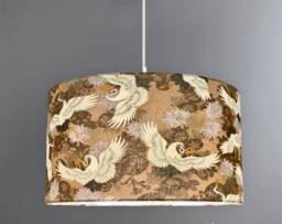 New Hq Beige Brown & Navy Blue Crane Bird Japanese Print Lamp Shade Pendant Drum