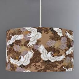 New Hq Beige Brown & Navy Blue Crane Bird Japanese Print Lamp Shade Pendant Drum - thumbnail 3