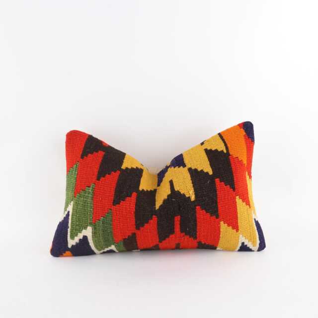 striped Kilim Pillow Cover Orange Turkish Throw - 12x20 - image 1