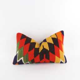 striped Kilim Pillow Cover Orange Turkish Throw - 12x20 - thumbnail 1