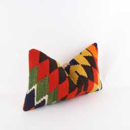 striped Kilim Pillow Cover Orange Turkish Throw - 12x20 - thumbnail 3