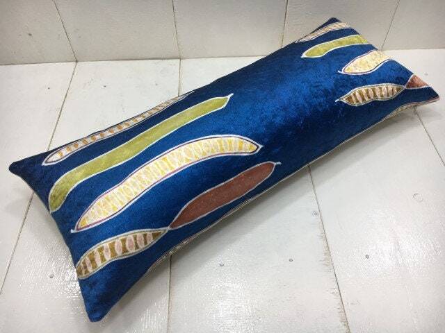 Silk Ikat Lumbar Pillow Cover, Handwoven Accent Cushion - 10x24 - image 1