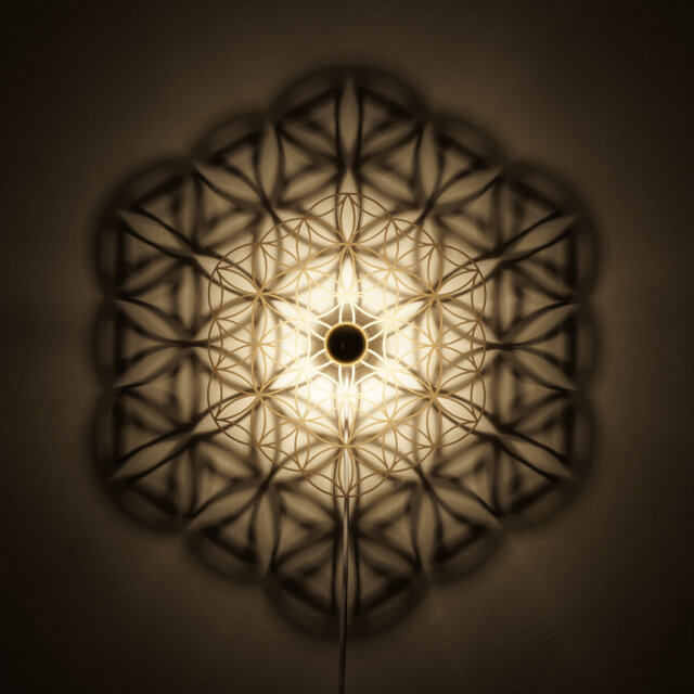 Wall Lamp Flower Of Life - Shadow Wooden Lampshade Ceiling Light Sacred Geometry - image 1
