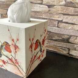 Robin Garden Bird Print Tissue Box Cover Decoupaged Wooden Home Decor - thumbnail 3