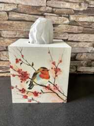 Robin Garden Bird Print Tissue Box Cover Decoupaged Wooden Home Decor - thumbnail 1