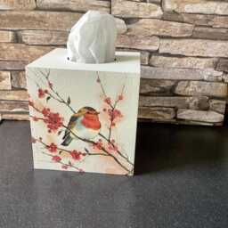 Robin Garden Bird Print Tissue Box Cover Decoupaged Wooden Home Decor - thumbnail 2