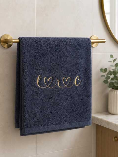 Personalised Embroidered Hand Towel With Heart, His & Hers Bathroom Wedding Anniversary Gift - image 1