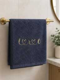 Personalised Embroidered Hand Towel With Heart, His & Hers Bathroom Wedding Anniversary Gift - thumbnail 1