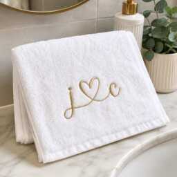Personalised Embroidered Hand Towel With Heart, His & Hers Bathroom Wedding Anniversary Gift - thumbnail 2