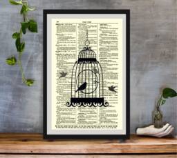 Birds & Cage Art Print 1897 Antique Dictionary Page - thumbnail 1
