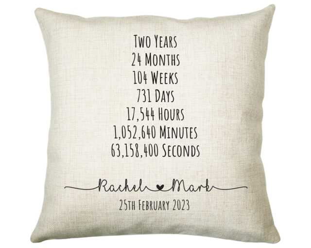 Personalised 2nd Anniversary Cotton Gift Cushion Two Years Custom Design Valentines Present - Wedding Pillow Cs326 - image 1