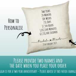 Personalised 2nd Anniversary Cotton Gift Cushion Two Years Custom Design Valentines Present - Wedding Pillow Cs326 - thumbnail 3