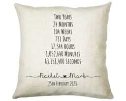 Personalised 2nd Anniversary Cotton Gift Cushion Two Years Custom Design Valentines Present - Wedding Pillow Cs326 - thumbnail 1