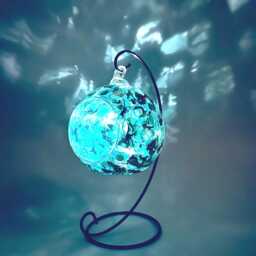 Teal & Gold Abstract Glass Candle Holder Hand-Painted Home Decor - thumbnail 4