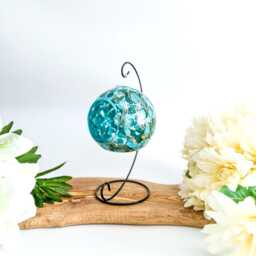 Teal & Gold Abstract Glass Candle Holder Hand-Painted Home Decor - thumbnail 2