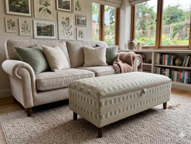 Luxury Storage Ottoman in James Hare Paxton Fabric, Handmade Upholstered Blanket Box, Bench, Coffee Table - image 1