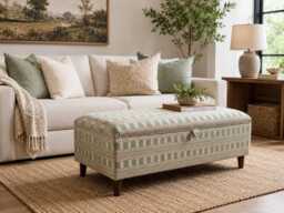 Luxury Storage Ottoman in James Hare Paxton Fabric, Handmade Upholstered Blanket Box, Bench, Coffee Table - thumbnail 1