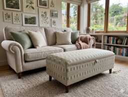 Luxury Storage Ottoman in James Hare Paxton Fabric, Handmade Upholstered Blanket Box, Bench, Coffee Table - thumbnail 1