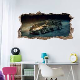 104 Wall Decal Sports Car Black Gold - Hole in The Wall - thumbnail 3