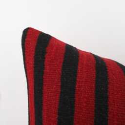 Handmade Turkish Kilim Pillow Cover 16x24 Stripe Wool Cushion - thumbnail 2