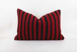 Handmade Turkish Kilim Pillow Cover 16x24 Stripe Wool Cushion - thumbnail 1