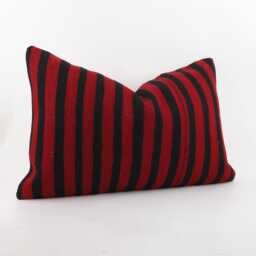 Handmade Turkish Kilim Pillow Cover 16x24 Stripe Wool Cushion - thumbnail 3