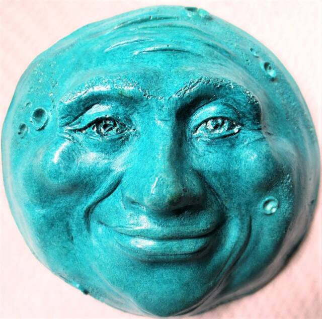 Full Moon Wall Sculpture in Turquoise, Original Artwork For Home & Garden By Claybraven - image 1