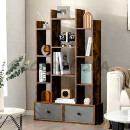 Tree Bookshelf 12 Tier Wood Bookcase, Freestanding Magazine Display Rack, Folding Drawer Shelving Unit, Home Office Living Room Decor - thumbnail 3