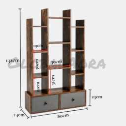 Tree Bookshelf 12 Tier Wood Bookcase, Freestanding Magazine Display Rack, Folding Drawer Shelving Unit, Home Office Living Room Decor - thumbnail 2