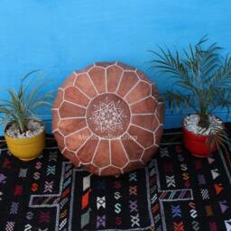 Set Of 2 Handcrafted Moroccan Leather Poufs, Round Footstool Ottoman - thumbnail 3