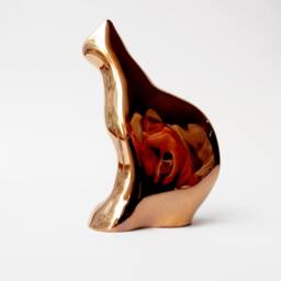 Gold Porcelain Cat Figurine, Handmade Ceramic Sculpture - thumbnail 3
