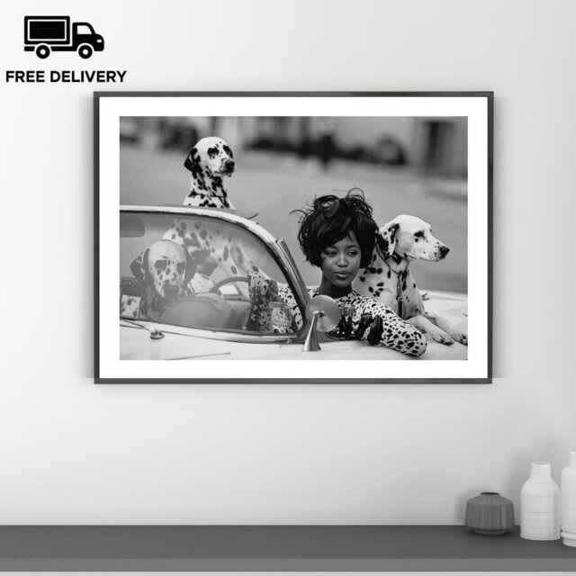 Vintage Naomi Campbell Print, 101 Dalmatians Retro Poster, Fine Art Photography Wall Art, Museum Quality Print Classic Black & White - image 1