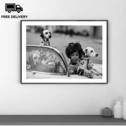 Vintage Naomi Campbell Print, 101 Dalmatians Retro Poster, Fine Art Photography Wall Art, Museum Quality Print Classic Black & White - thumbnail 1