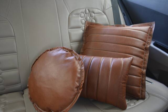 Handmade Round Leather Cushion Cover Full Grain Brown Throw Pillow - image 1