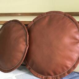 Handmade Round Leather Cushion Cover Full Grain Brown Throw Pillow - thumbnail 3