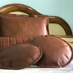 Handmade Round Leather Cushion Cover Full Grain Brown Throw Pillow - thumbnail 2