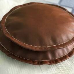 Handmade Round Leather Cushion Cover Full Grain Brown Throw Pillow - thumbnail 4