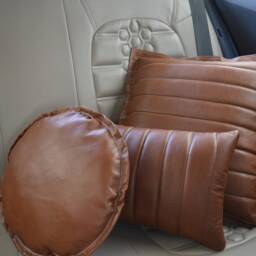 Handmade Round Leather Cushion Cover Full Grain Brown Throw Pillow - thumbnail 2