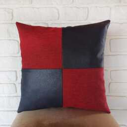 Retro Check Pillow Cover - Linen & Vegan Leather, 9 Colors - thumbnail 2