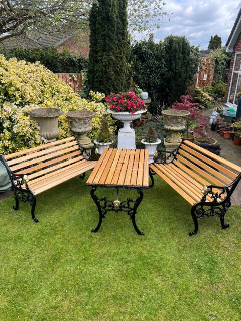 Garden Benches & Table, Cast Iron Oak - image 1