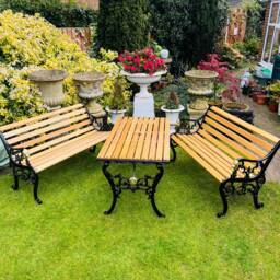 Garden Benches & Table, Cast Iron Oak - thumbnail 2