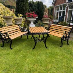 Garden Benches & Table, Cast Iron Oak - thumbnail 3