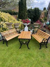 Garden Benches & Table, Cast Iron Oak - thumbnail 1