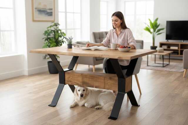 Industrial Live Edge Dining Table - Log Beam Base - image 1