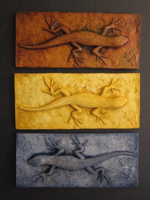 Lizard Wall Sculpture Colorful Art Tile - image 1